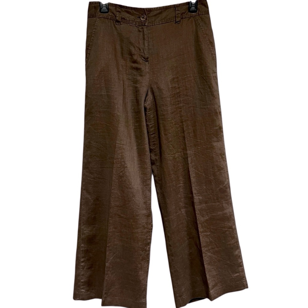 Sunny Leigh Linen Wide Leg Ankle Pants Fully Lined Brown Size 4